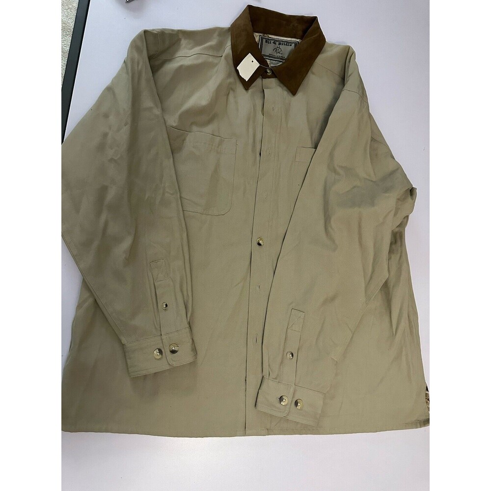 Bit & Bridle Men's Long Sleeve Button Down Khaki Shirt Flannel Lined Size L NWT